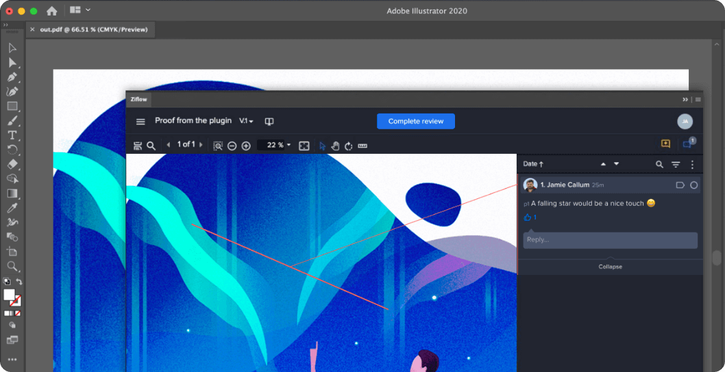 Adobe Illustrator screenshot - proof being reviewed in Ziflow
