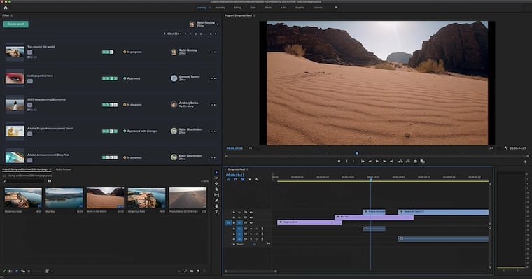 Adobe premier pro dashboard editing videos with timeline