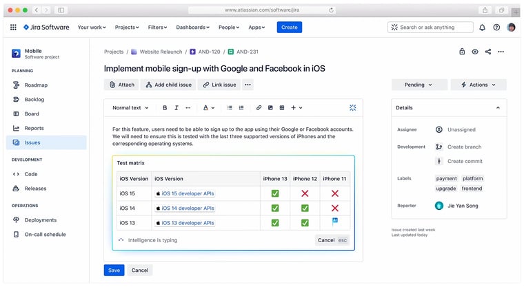 Atlassian Jira project management tool with single task view