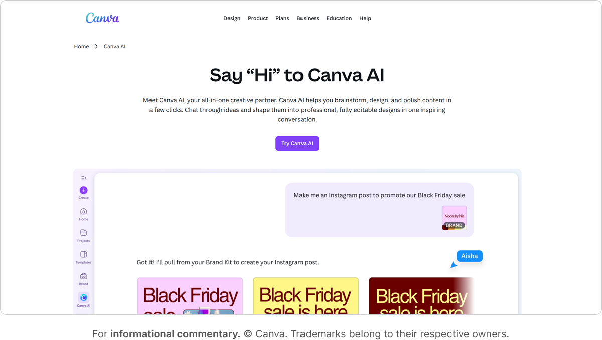 Canva AI assisstant for design creation