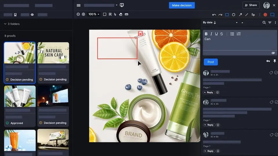 Centralized, collaborative review of assets and campaigns - Ziflow highlight tool with comments section