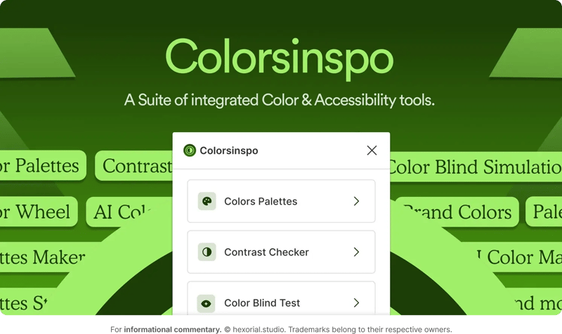 Colorsinspo, a suite of integrated color and accessibility tools figma plugin