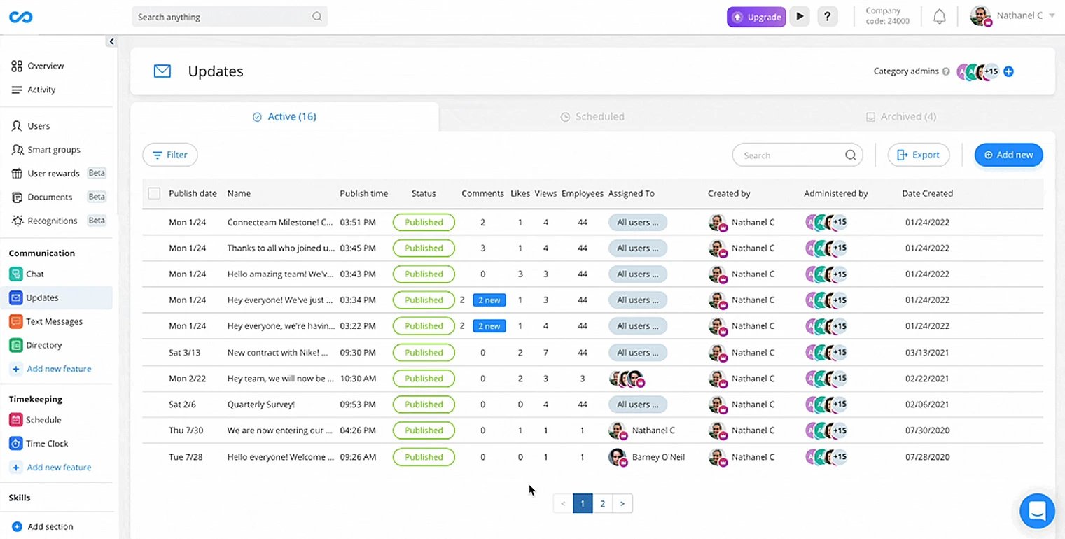 Coonecteam for compliance learning management main dashboard with tasks