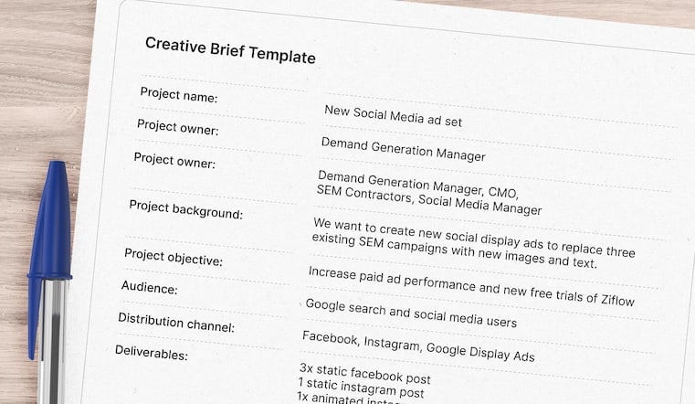 Creative Brief Template with attributes - Project name, project owner, project background etc