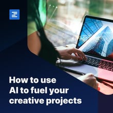 Creative designer making use of Ziflow Artificial Intelligence designing tool with a laptop