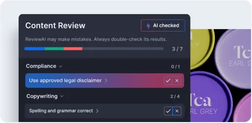 Customizable checklists feature of Ziflow with Tea boxes content for advertising