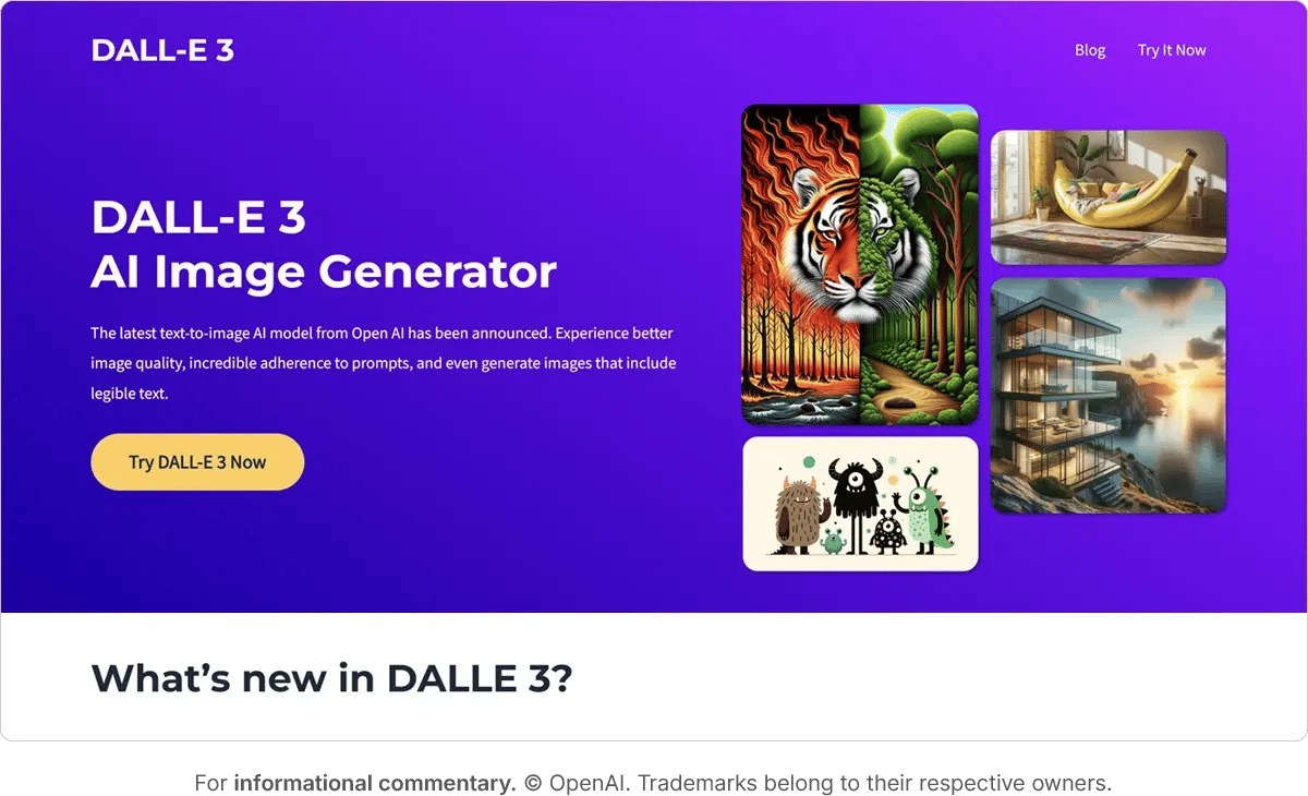 DALL-E3 image generation AI tool landing page