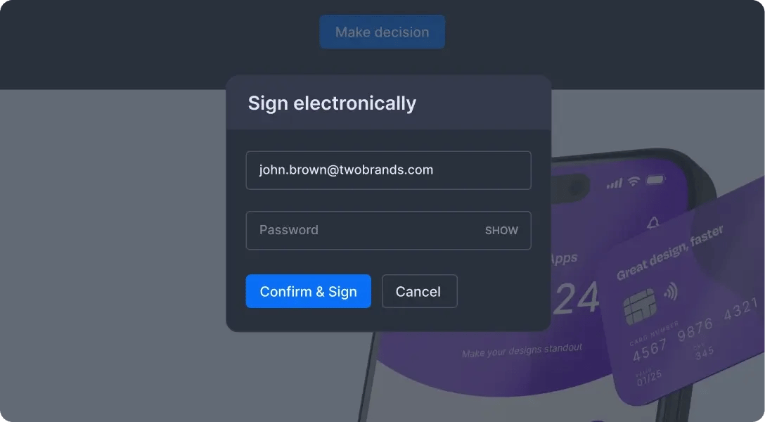 Electronic signatures sign electronically popup