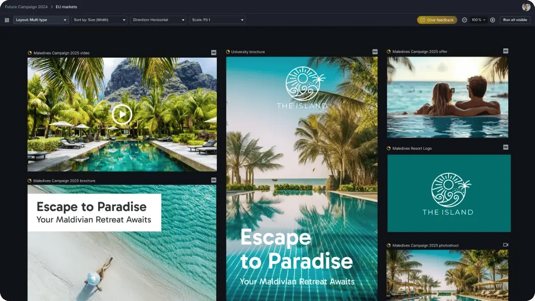 Enhance creative production for travel and hospitality with Ziflow - Gallery view of online proofing app layout