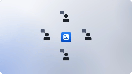 Icon of a photo with stakeholders connected to it as representation of creative collaboration