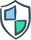 Shield icon with green and blue squares