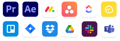 Integration apps logos for Ziflow - monday, asana, clickup, trello, jira, dropbox, google drive, slack, microsoft teams-1