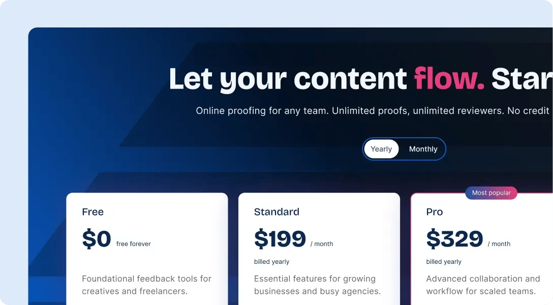 Let your content flow - Pricing page of Ziflow