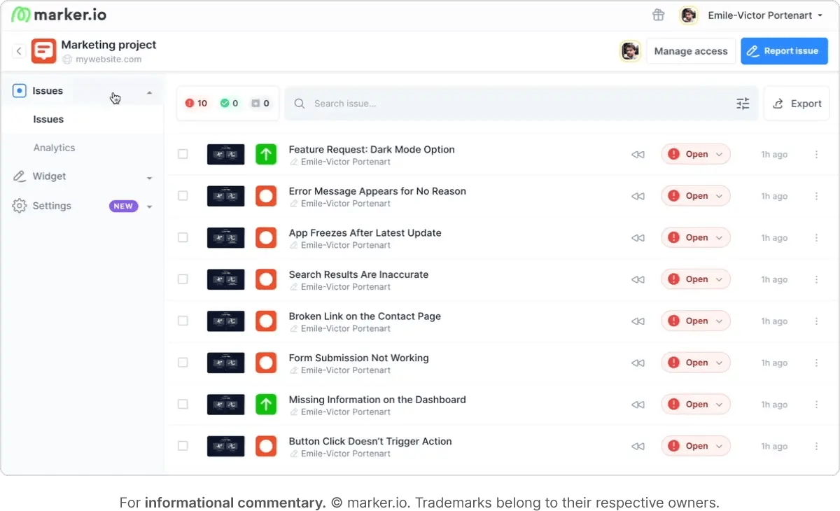 Marker app visual website feedback tool used to collect feedback from team members