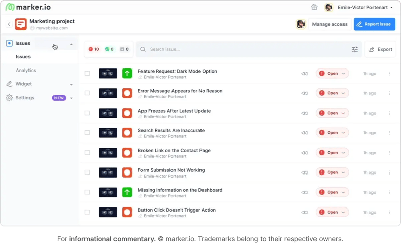 Marker app visual website feedback tool used to collect feedback from team members