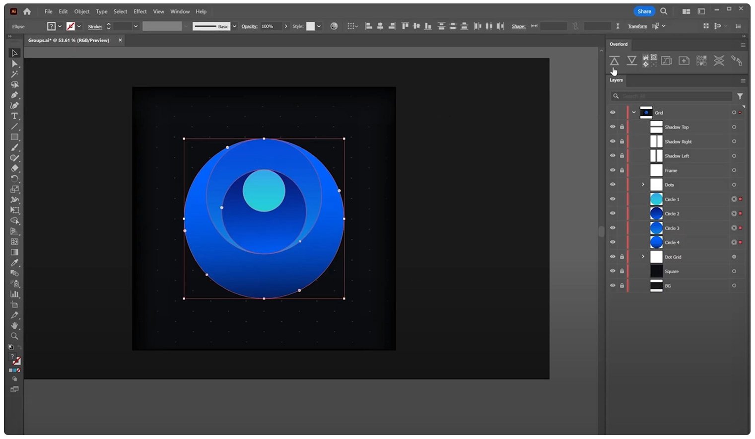 Overlord Adobe Illustrator extension for gradient preservation, live text and shape names 
