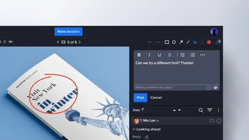 Posting a comment in a Ziflow proof viewer user interface