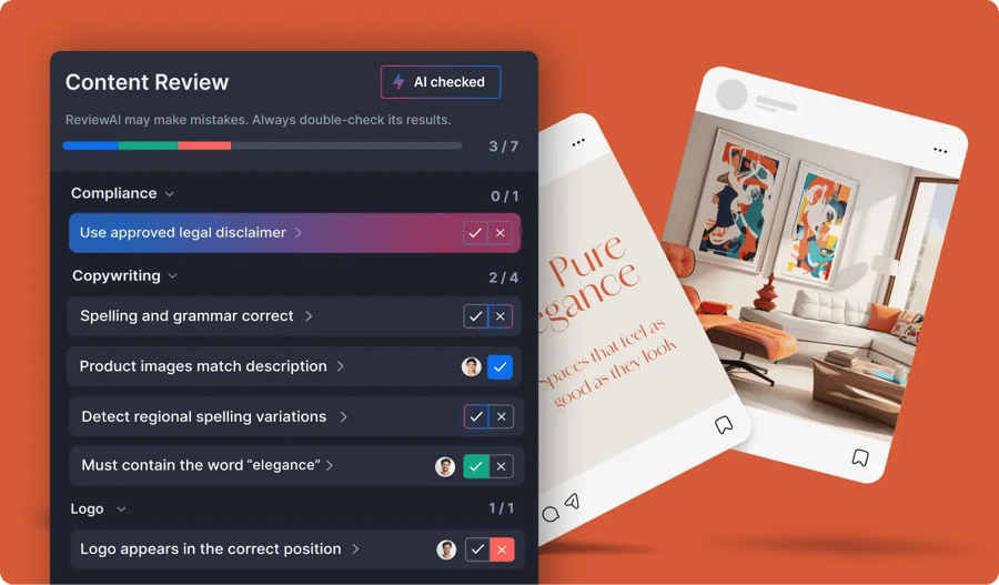 Review AI checklist feature of Ziflow for Social Media