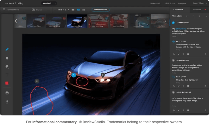 Review studio highlight feature with commenting sidebar view
