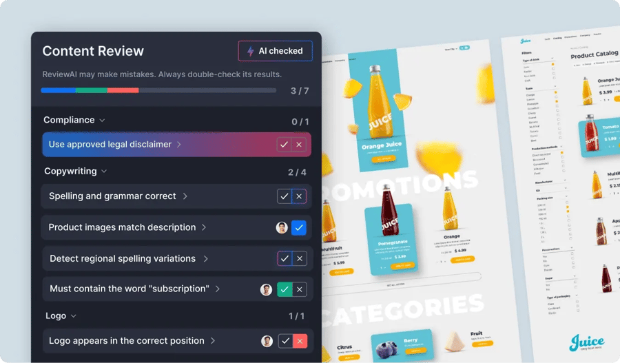 ReviewAI checklist feature of Ziflow for retail