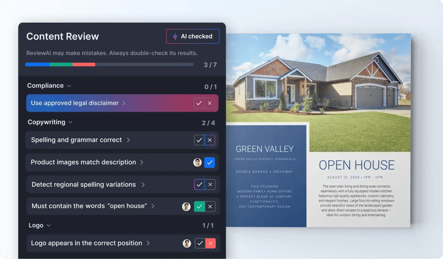 ReviewAI checklist feature of Ziflow proof viewer for Real Estate business