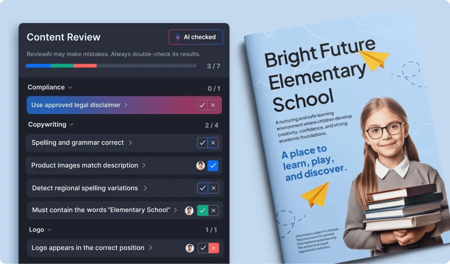 ReviewAI feature checklist of Ziflow for Education facilities
