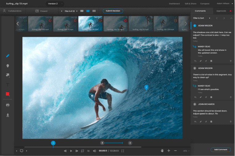 Reviewstudio main user panel with comments view