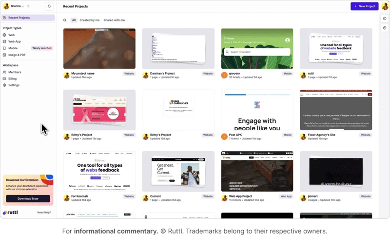Ruttl saas for pinning comments directly on sites with side by side comparison tool