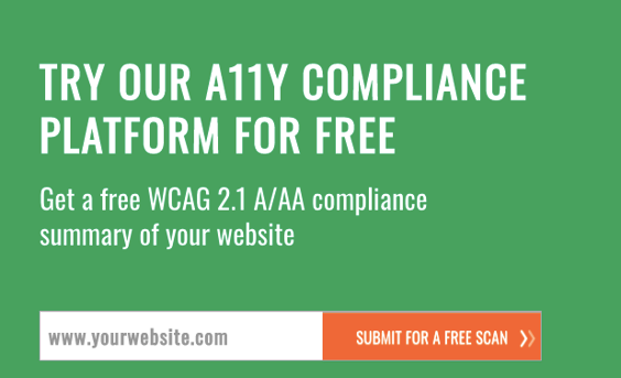 The Bureau of Internet Accessibility A11Y Testing Platform saying "Try our A11Y compliance platform for free"