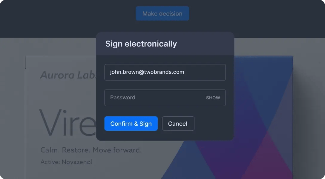 Sign electronically  - Vire brand, FDA compliant electronic signatures