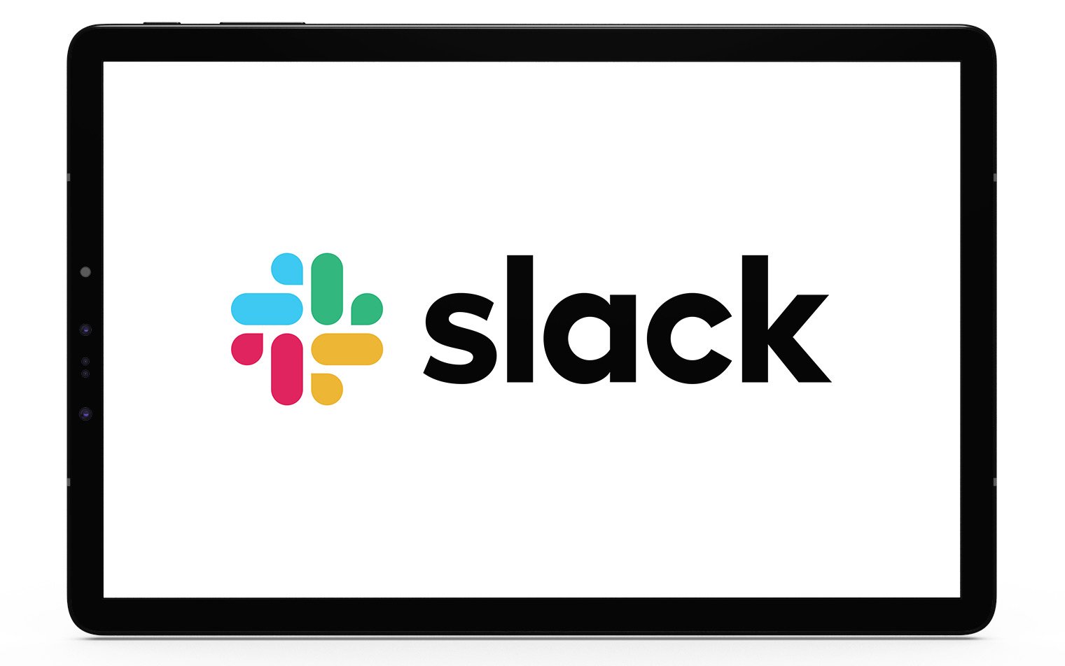 Slack logo displayed in a tablet frame