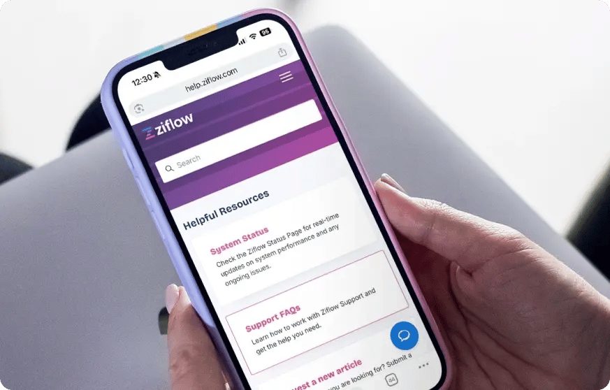 Support whenever you need - mobile user interface of Ziflow Academy