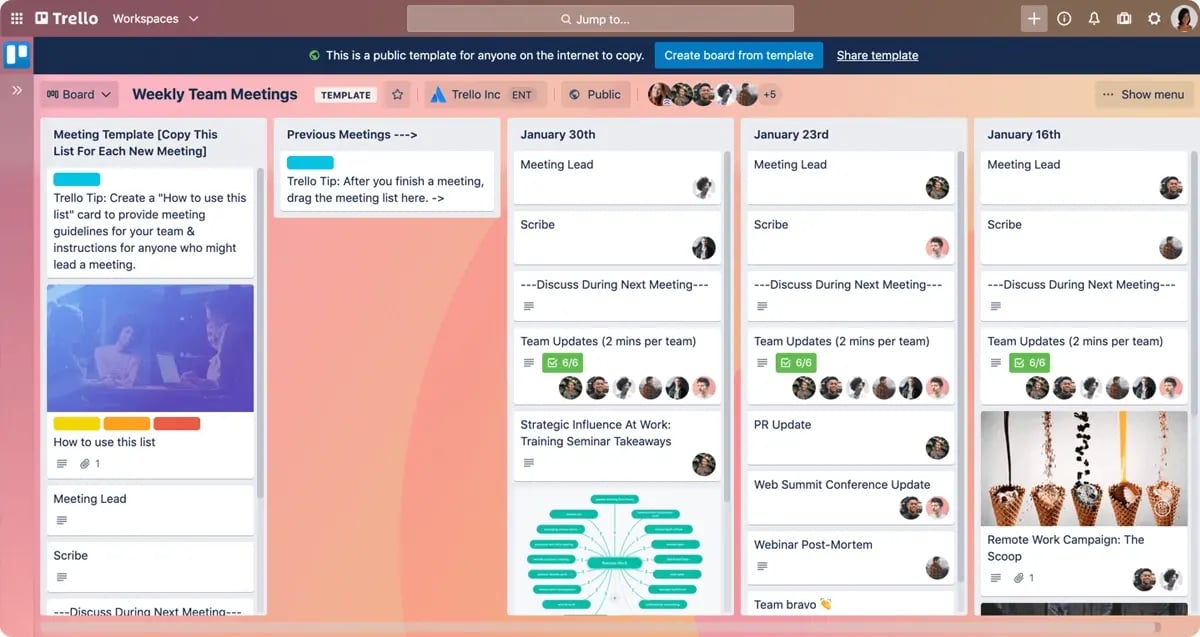 Trello dashboard kanban view - Weekly Team Meetings