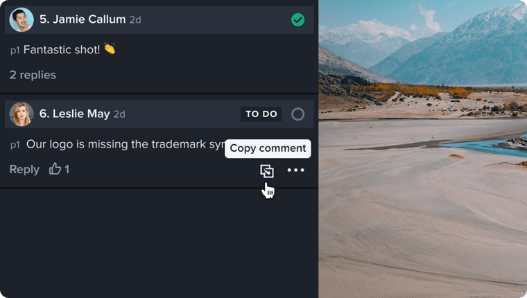 Updated copy comment button of Ziflow proof viewer