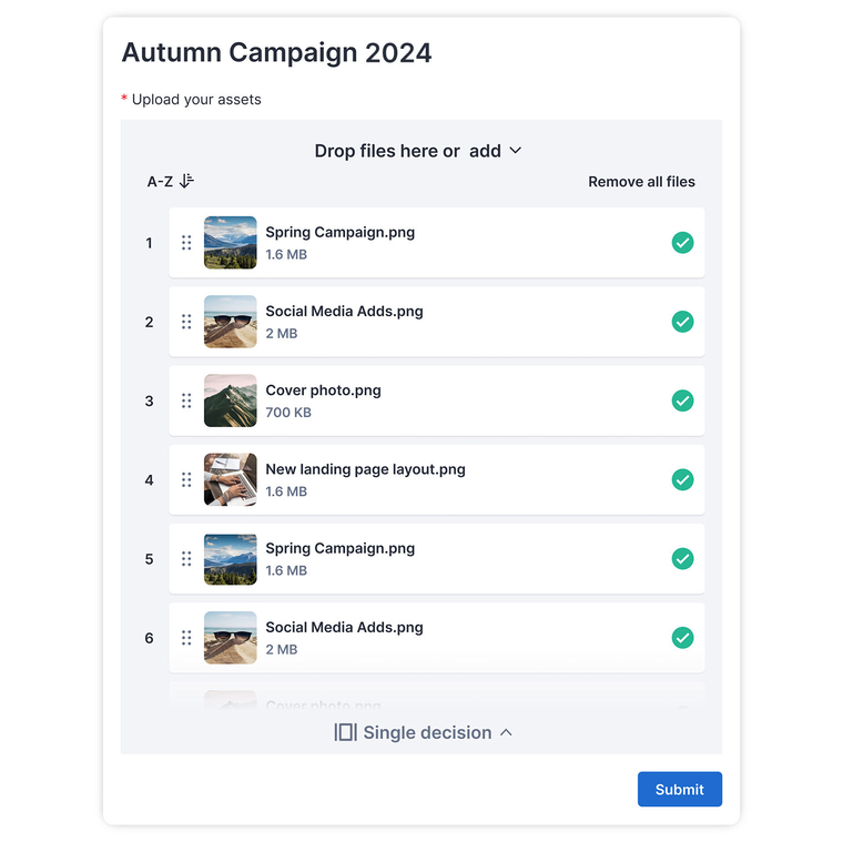Upload your assets window for autumn campaign 2024 intake form