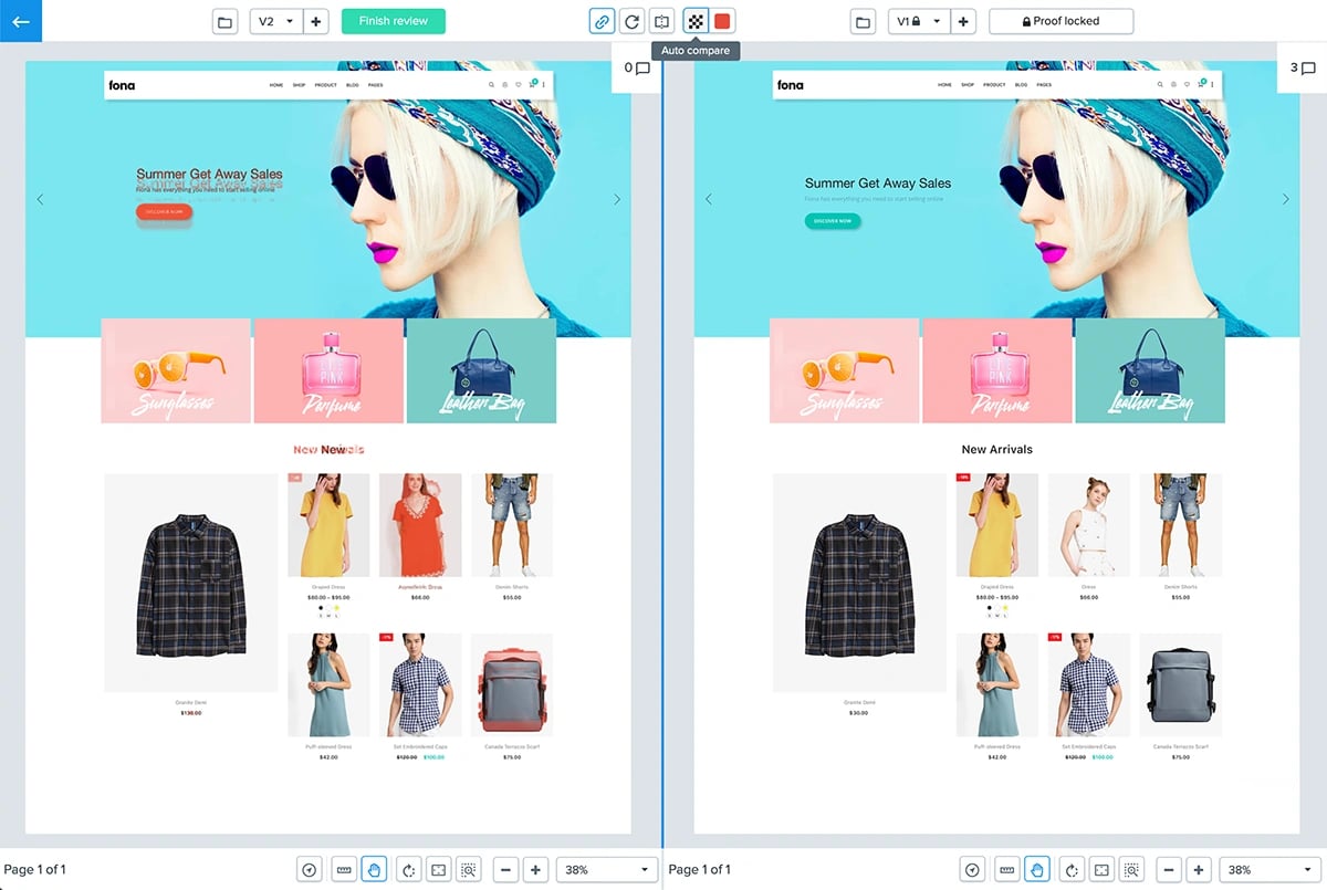 Contrast check of a clothes store in a pixel-by-pixel comparison feature in Ziflow