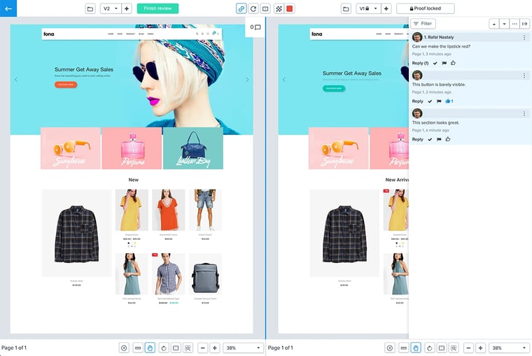 Versions comparison of online clothing shop and commenting