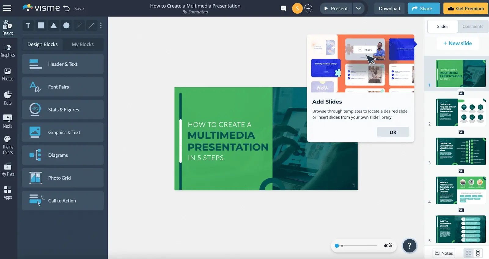Visme content creation platform with annotation and collaboration features main window