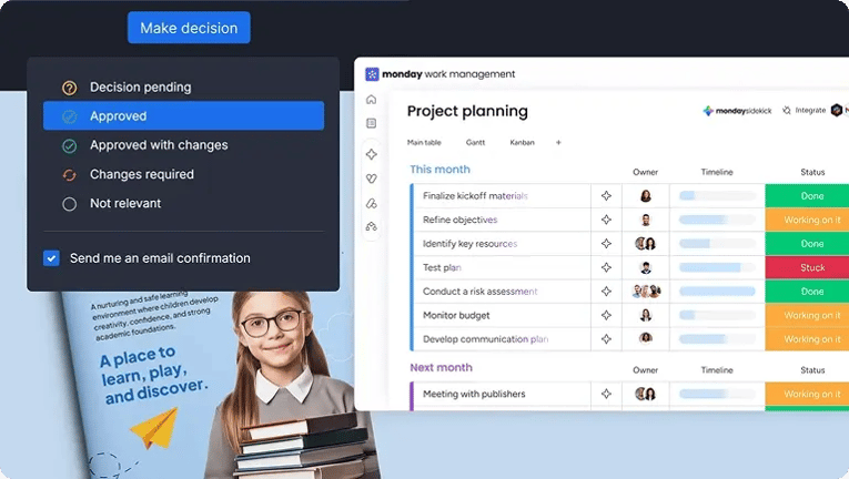 Ziflow proof approval workflow integrated with monday.com project management for Bright Horizons