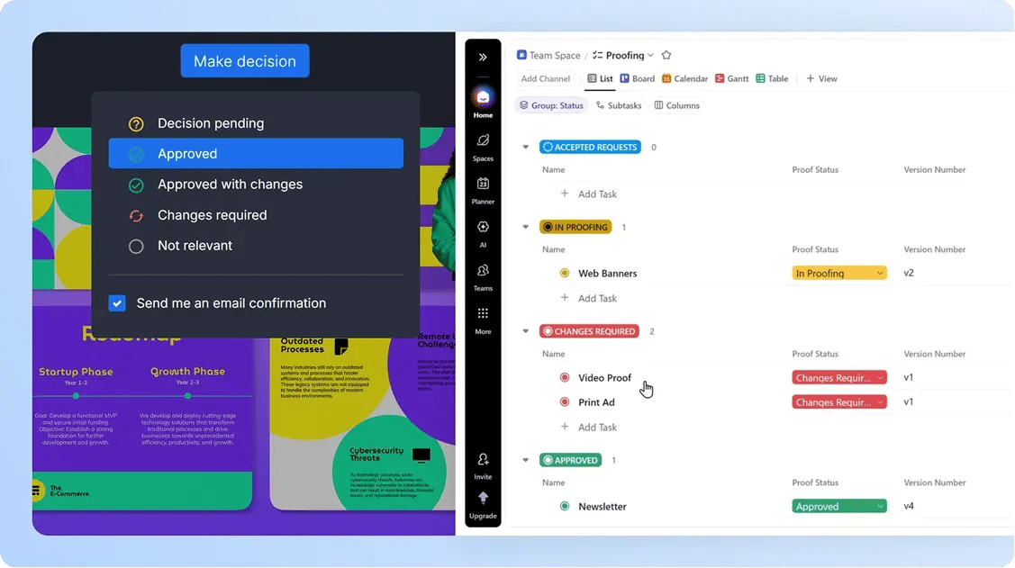 Ziflow review decision automatically updating proof status in ClickUp