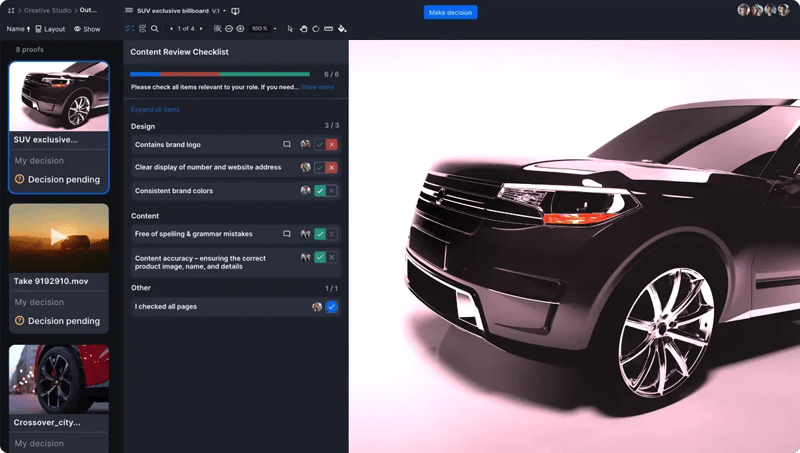 Ziflow - enterprise ready video review software user interface