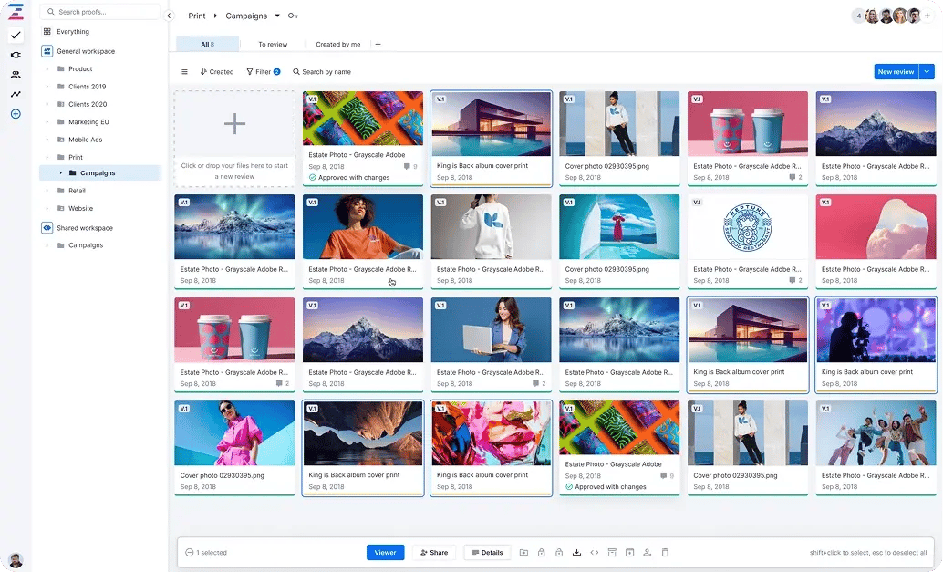 Ziflow gallery view of proofs in a main app dashboard-1