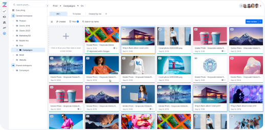 Ziflow gallery view of proofs in a main app dashboard