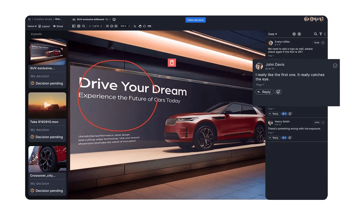 Ziflow user interface app with highlight and markup tool - Drive Your Dream automotive campaign