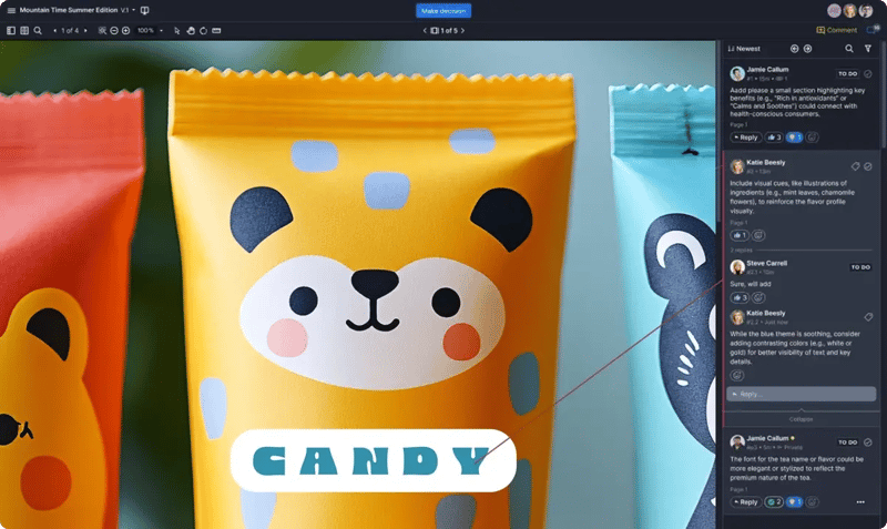 Ziflow user interface of a proof viewer with packaging content
