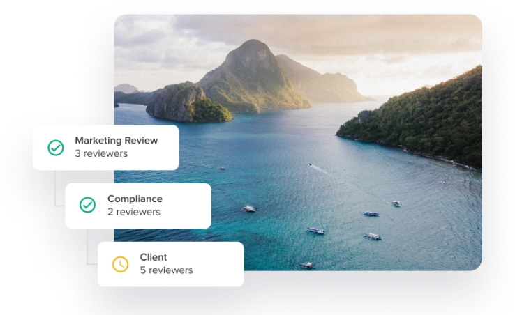 automate your creative team workflow - sea and mountains photo with review process badges - for agencies page-3