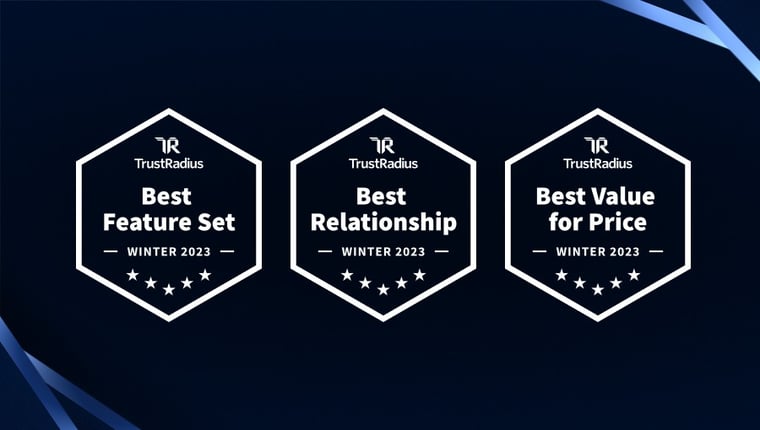 TrustRadius Best Feature Set Winter 2023, Best Relationship Winter 2023, Best Value for Price Winter 2023