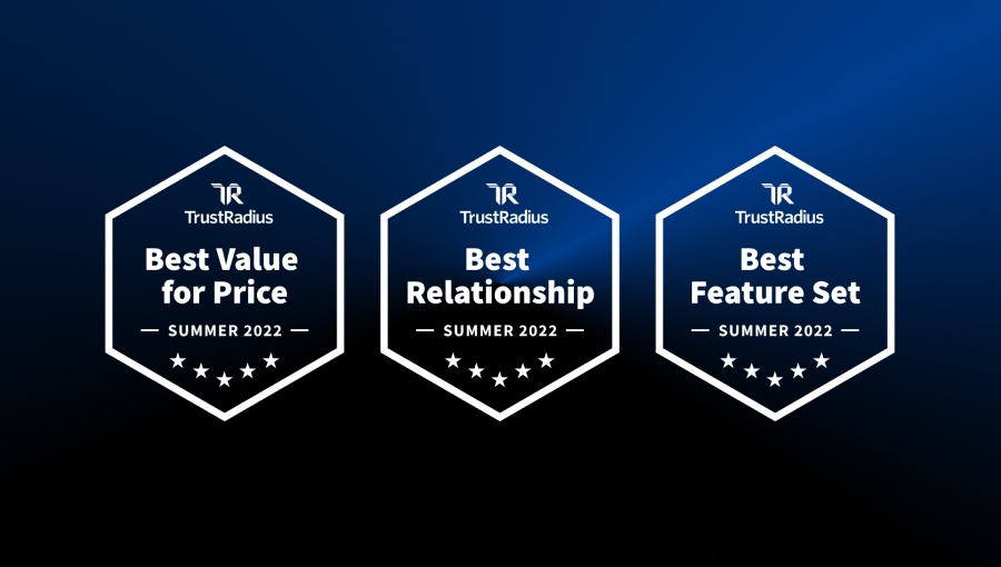 TrustRadius awards - Best Value for Price, Best Relationship, Best Feature Set