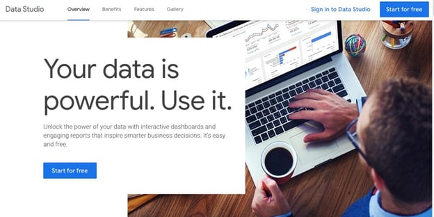 Google Data Studio landing page - Your data is powerful. Use it.