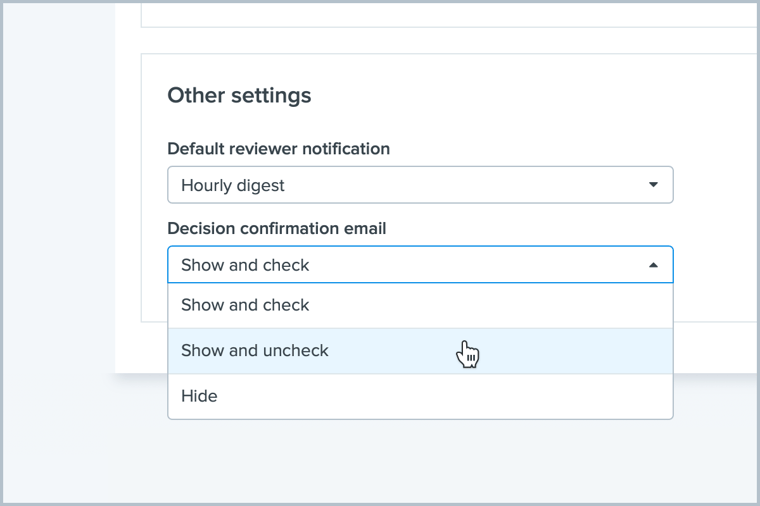 Confirmation decision email notifications settings